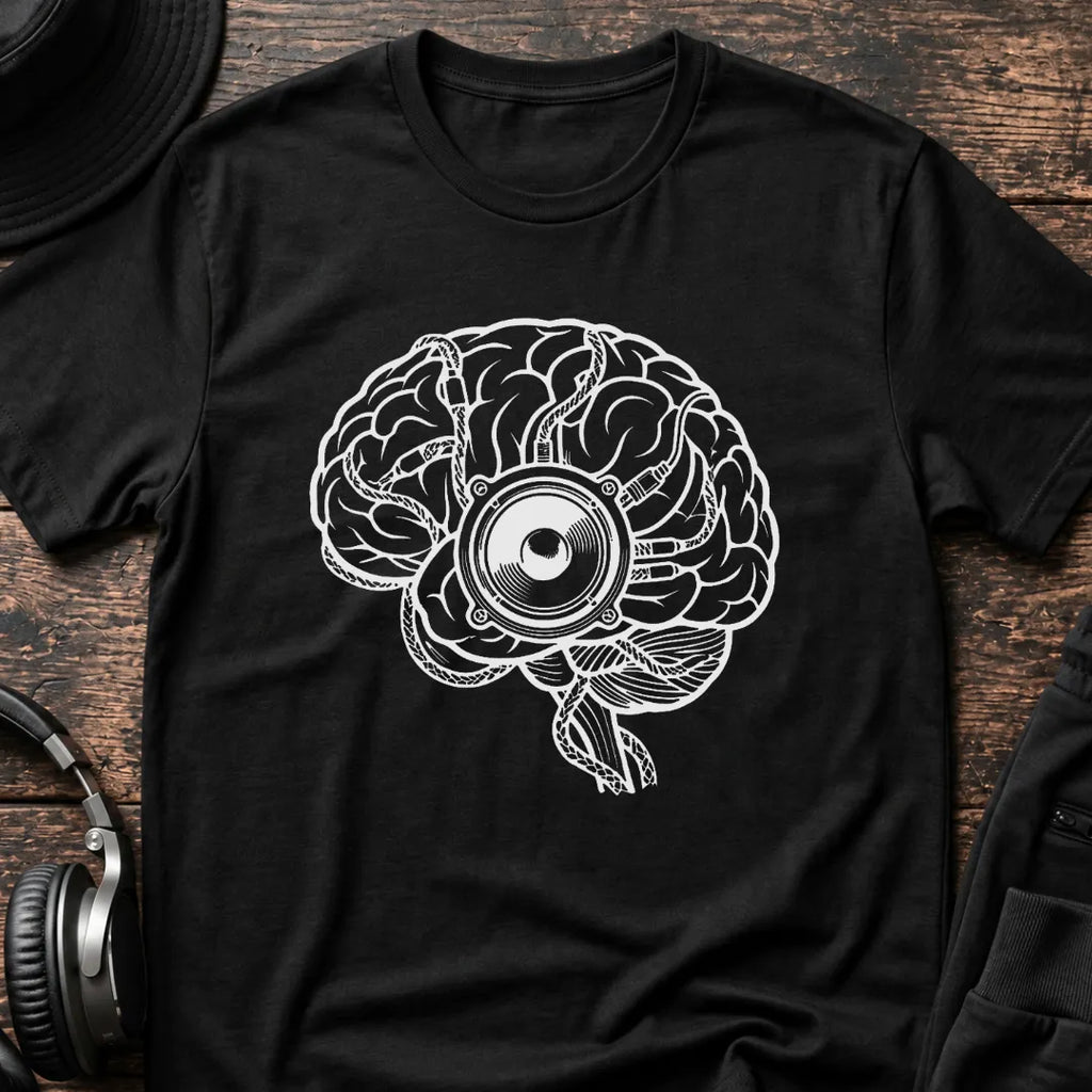 Bass Brain DnB T-Shirt flat lay by QUASIKERN
