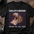 Makes My Jaw Drop Hippo DnB T-Shirt flat lay by QUASIKERN