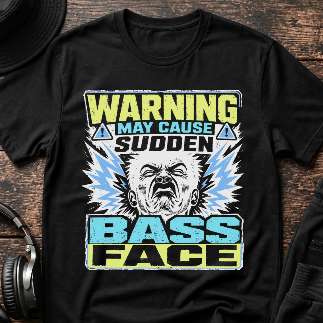 Bassface Warning DJ T-Shirt flat lay by QUASIKERN