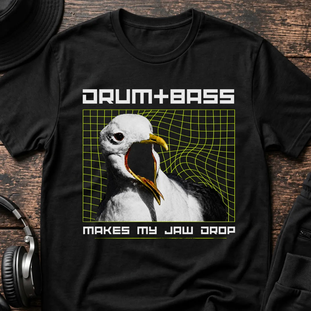 Makes My Jaw Drop Bird DnB T-Shirt flat lay by QUASIKERN
