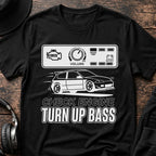 Check Engine Turn Up Bass DnB T-Shirt flat lay by QUASIKERN