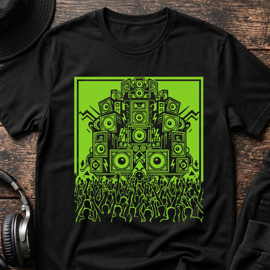 Cult of Rave DnB T-Shirt flat lay by QUASIKERN