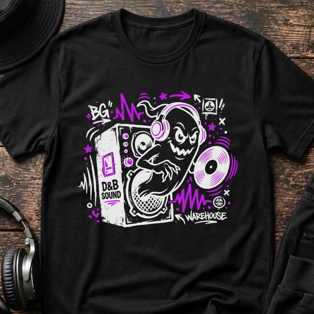 Warehouse Ghost DnB T-Shirt flat lay by QUASIKERN