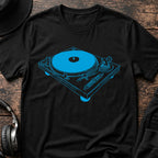 Turntable Blueprint DJ T-Shirt flat lay by QUASIKERN