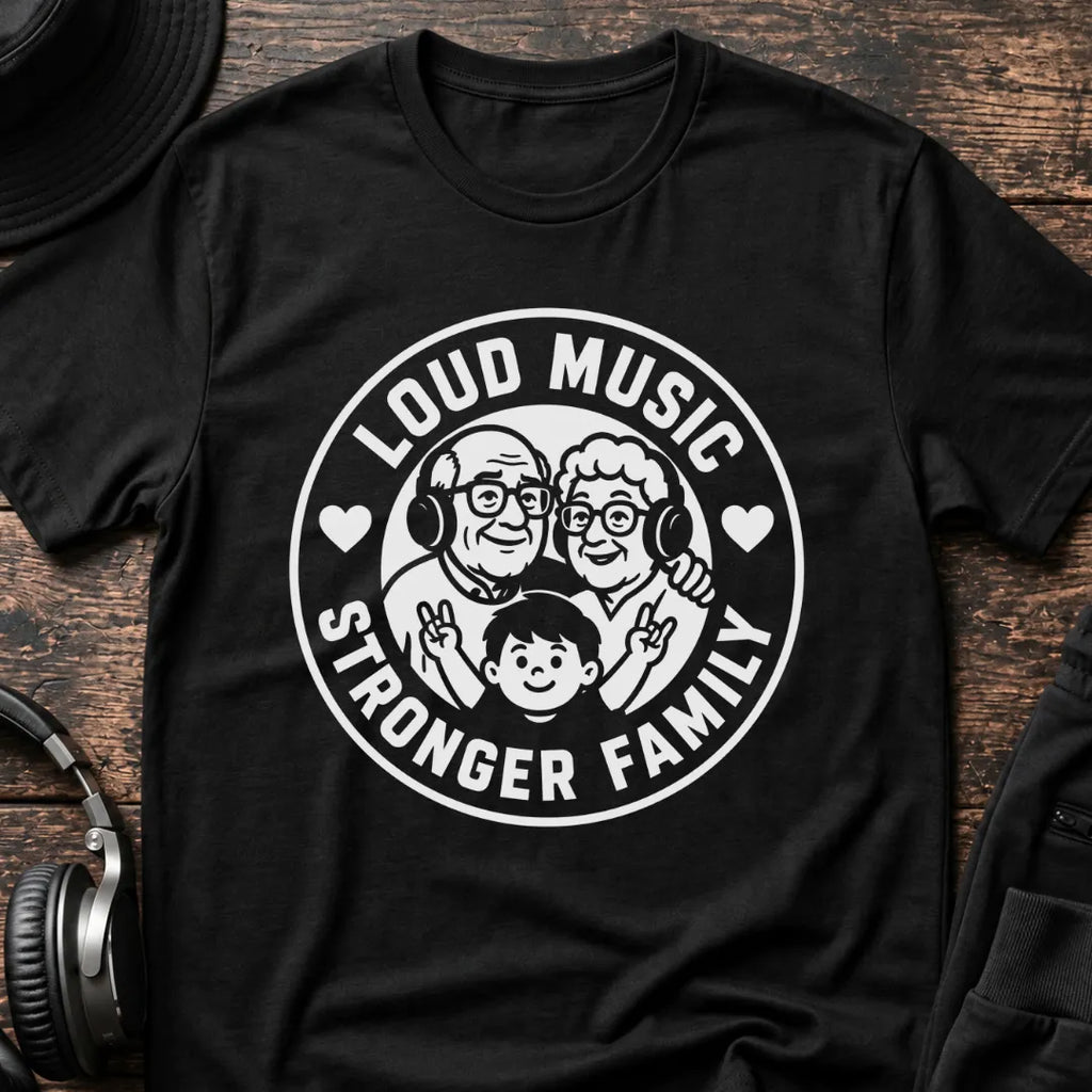 Loud Music Family Rave T-Shirt flat lay by QUASIKERN