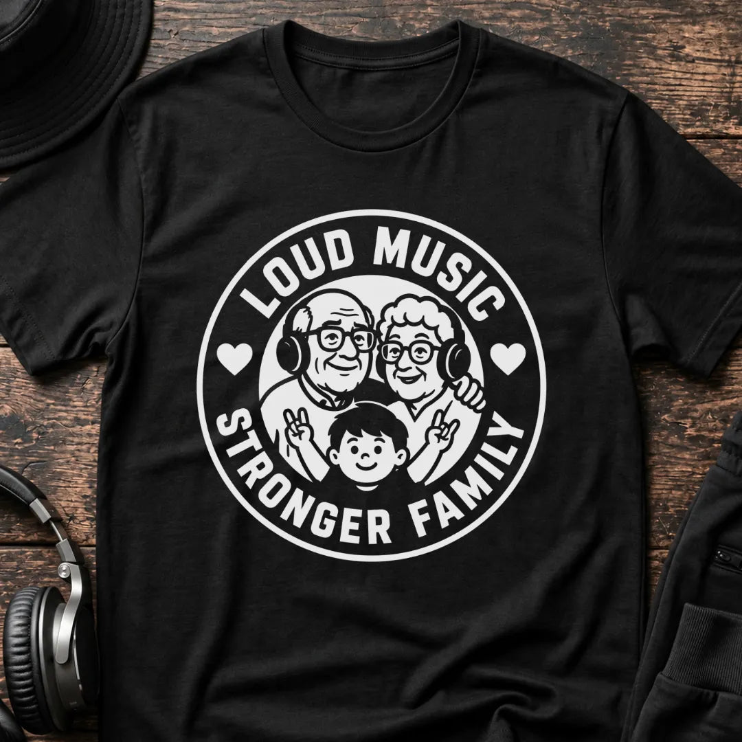Loud Music Family Rave T-Shirt flat lay by QUASIKERN