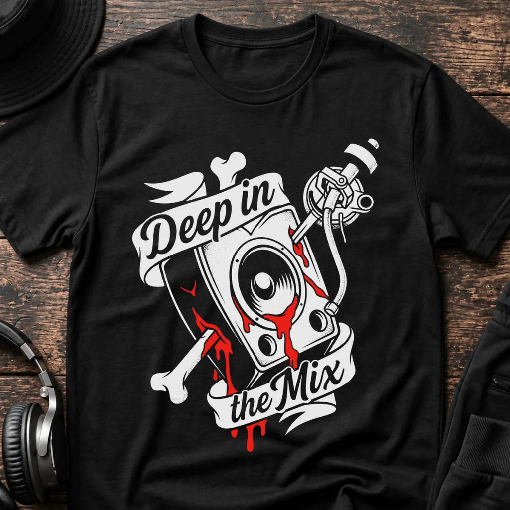 Deep in the Mix DnB T-Shirt flat lay by QUASIKERN