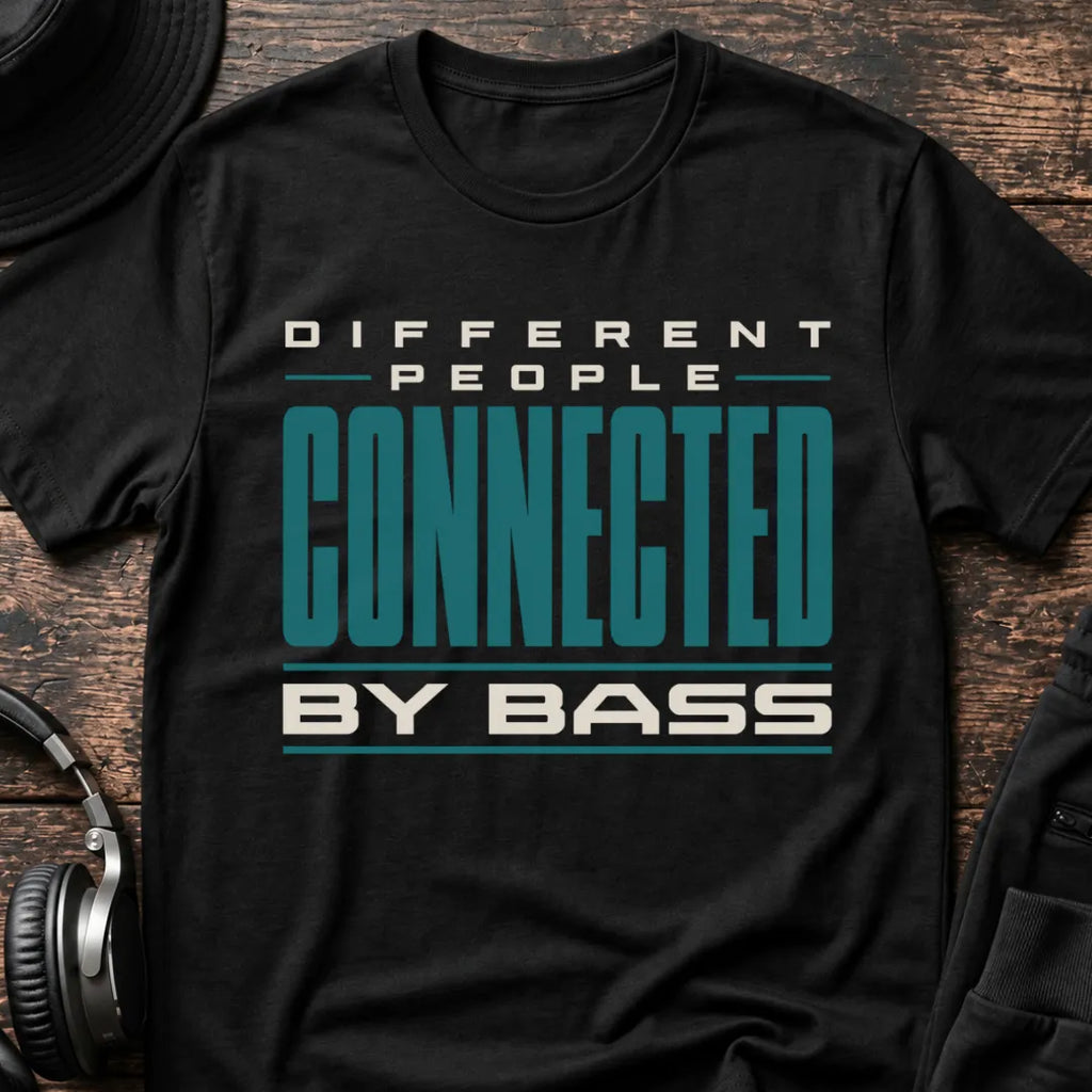 People Connected by Bass DnB T-Shirt flat lay by QUASIKERN
