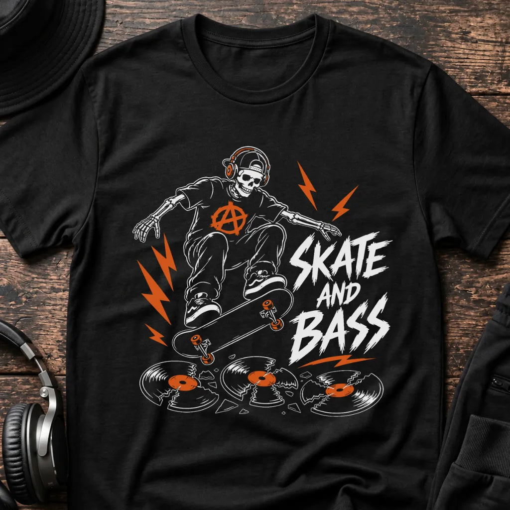 Skate and Bass DnB T-Shirt flat lay by QUASIKERN