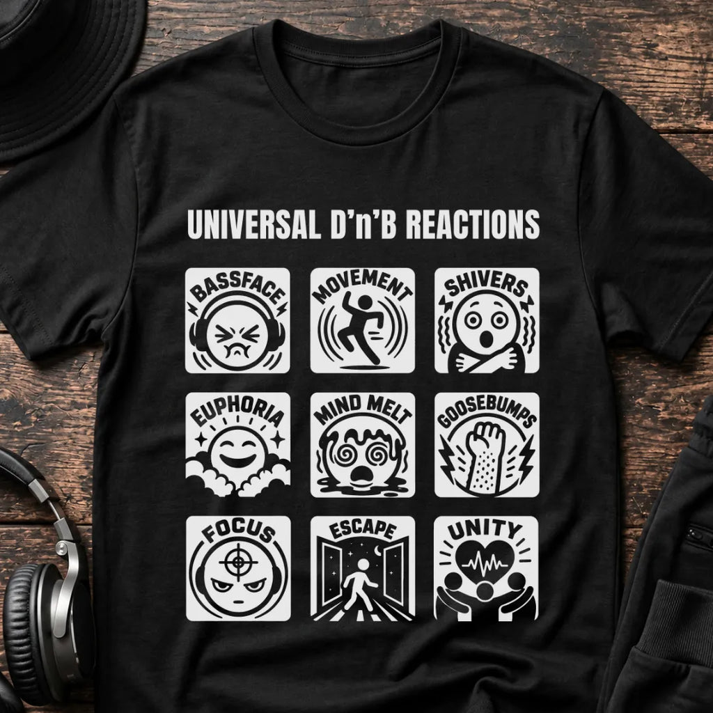 Universal Reactions DnB T-Shirt flat lay by QUASIKERN