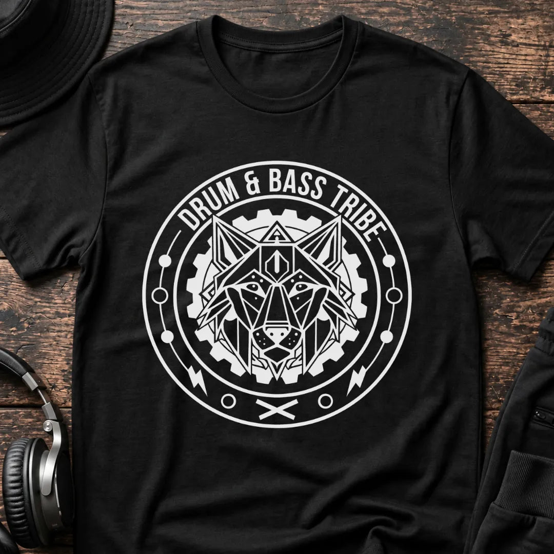 Drum & Bass Tribe DnB T-Shirt flat lay by QUASIKERN
