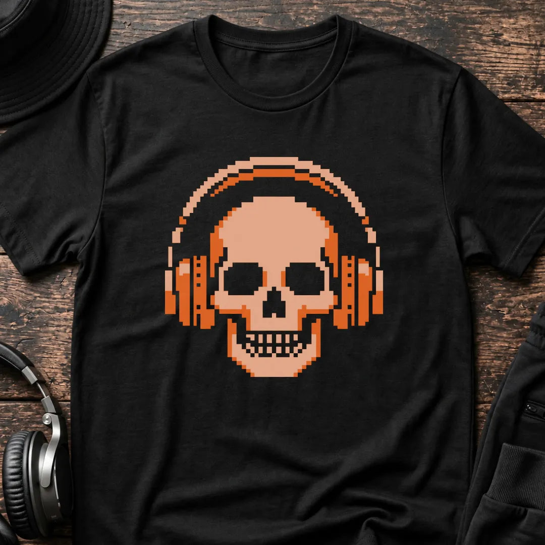 Headphone Skull DnB T-Shirt flat lay by QUASIKERN