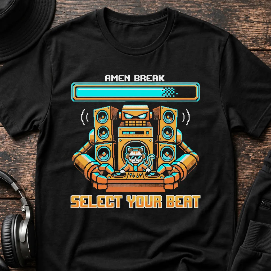 Select Your Beat Amen Break T-Shirt flat lay by QUASIKERN