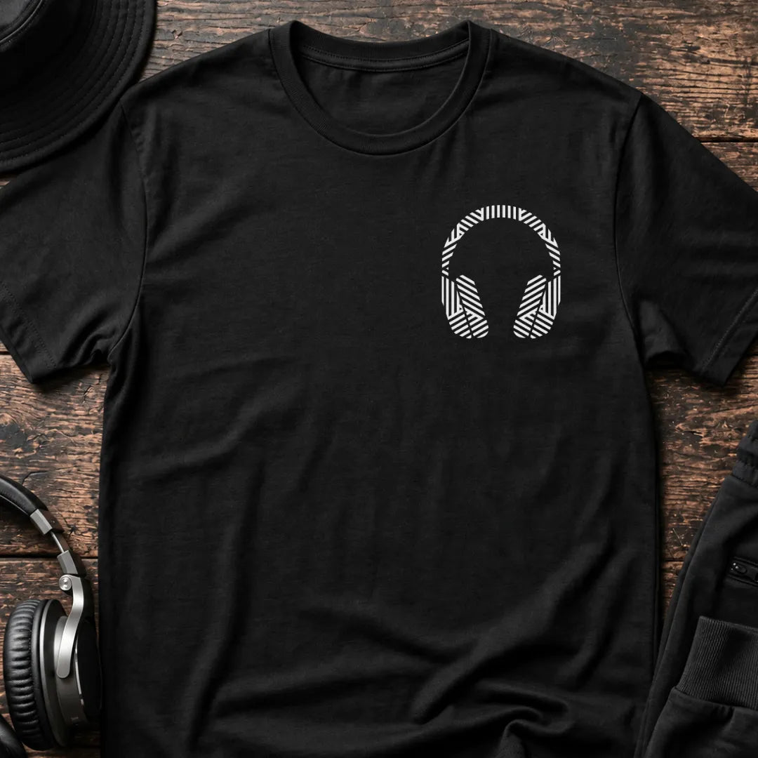 Minimal Headphones DnB T-Shirt flat lay by QUASIKERN