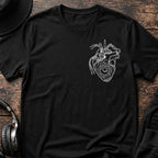 Heartbeat Chest DnB T-Shirt flat lay by QUASIKERN