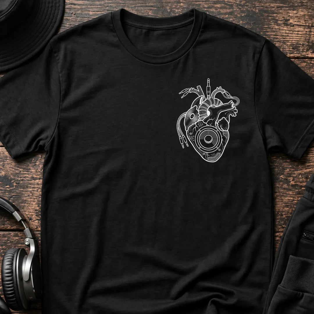 Heartbeat Chest DnB T-Shirt flat lay by QUASIKERN