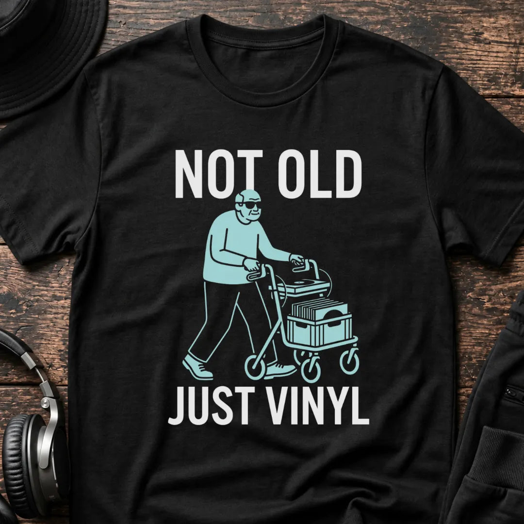 Not Old Just Vinyl DnB T-Shirt flat lay by QUASIKERN
