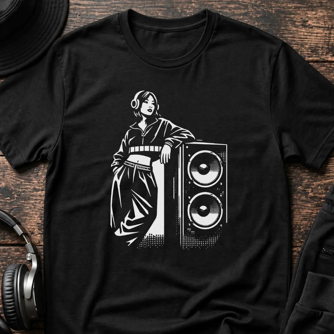 Bass Babe DnB T-Shirt flat lay by QUASIKERN