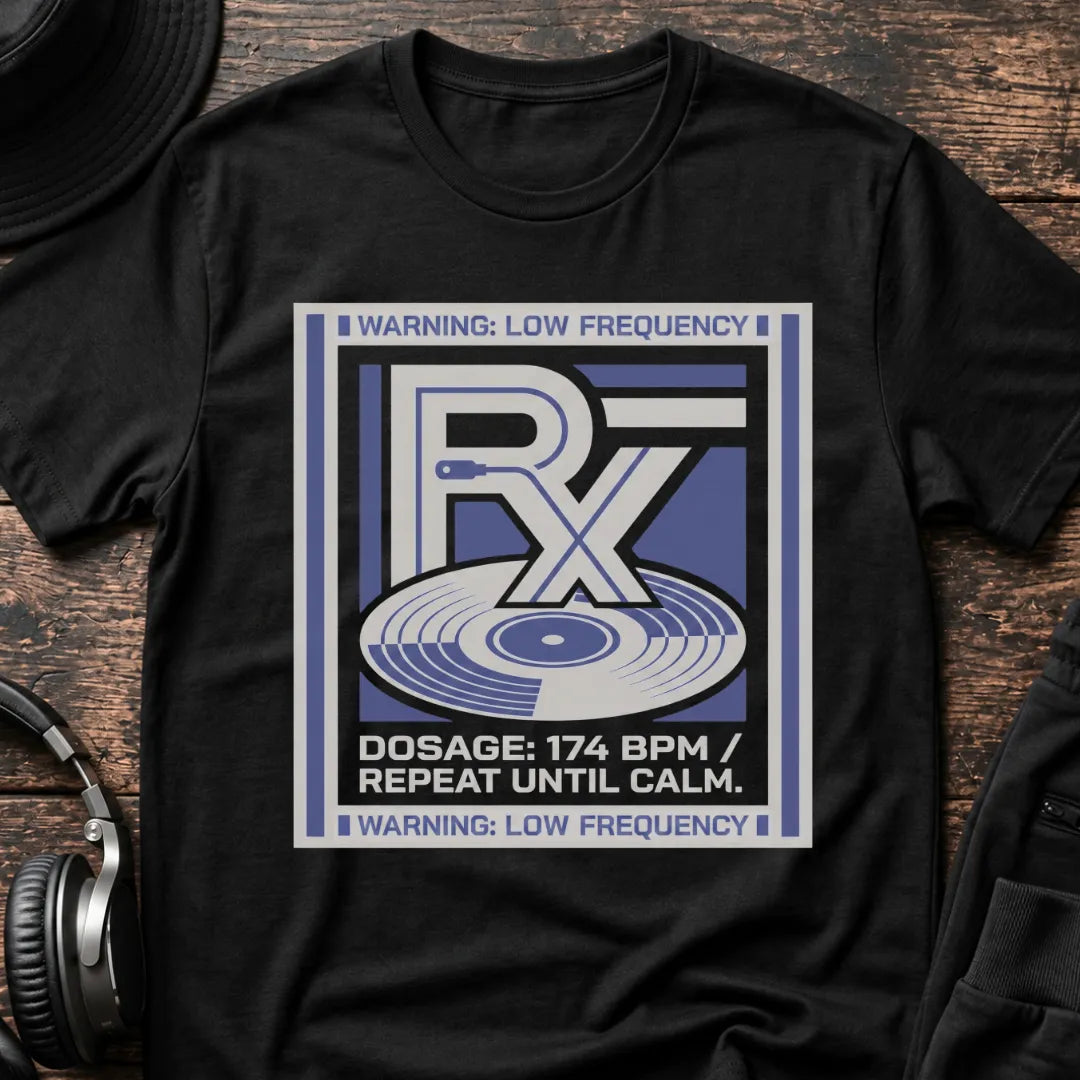 174 BPM Prescription DnB T-Shirt flat lay by QUASIKERN