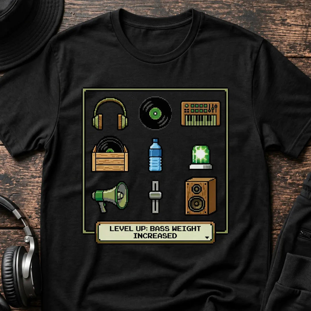 Level Up DnB T-Shirt flat lay by QUASIKERN