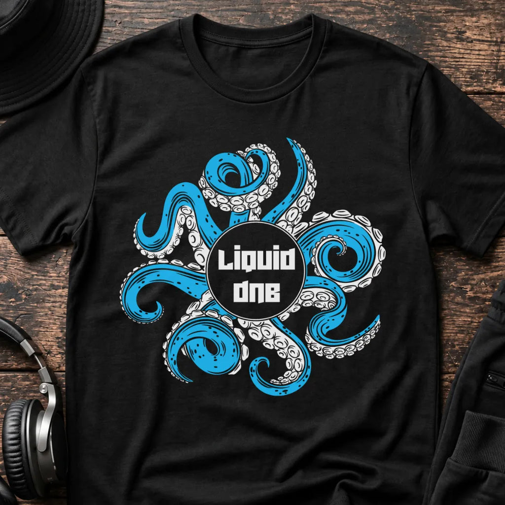 Octopus Liquid DnB T-Shirt flat lay by QUASIKERN