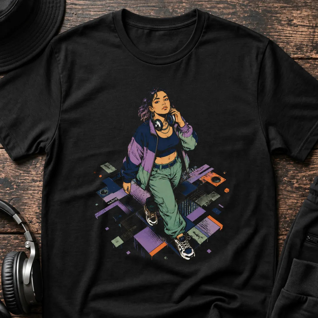Girl Lost in Music Rave T-Shirt flat lay by QUASIKERN