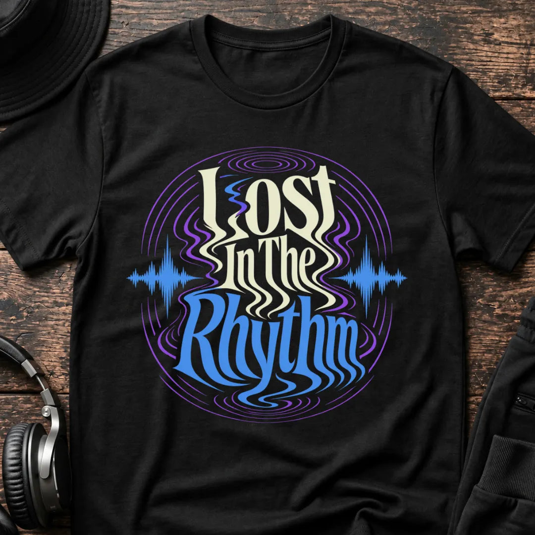 Lost in the Rhythm Rave T-Shirt flat lay by QUASIKERN