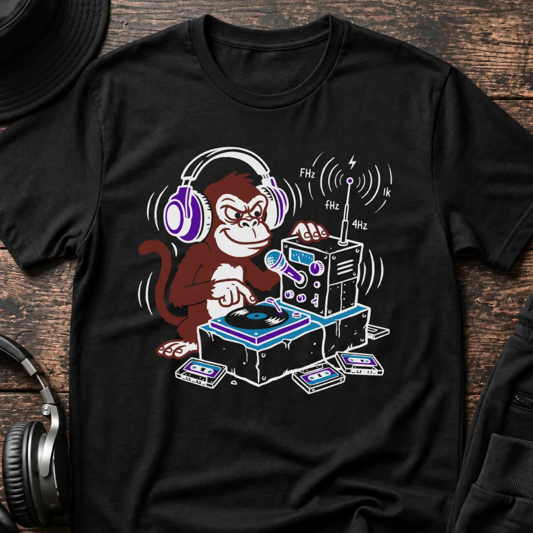 DJ Monkey Jungle T-Shirt flat lay by QUASIKERN