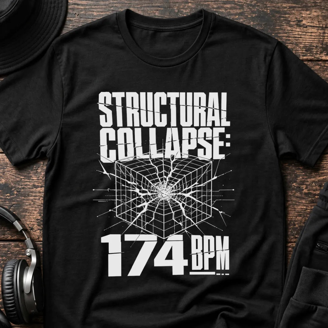 Structural Collapse 174 BPM DnB T-Shirt flat lay by QUASIKERN