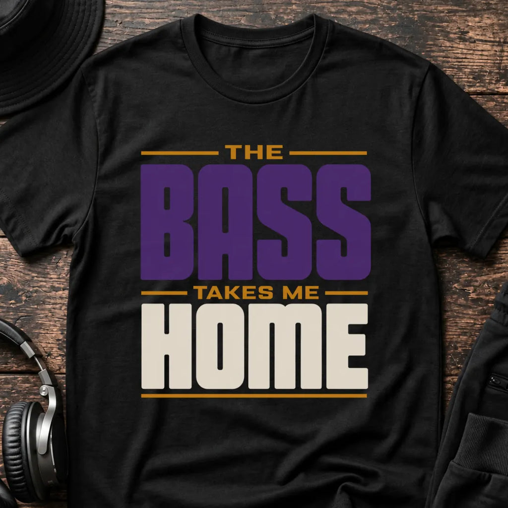 Bass Takes Me Home DnB T-Shirt flat lay by QUASIKERN
