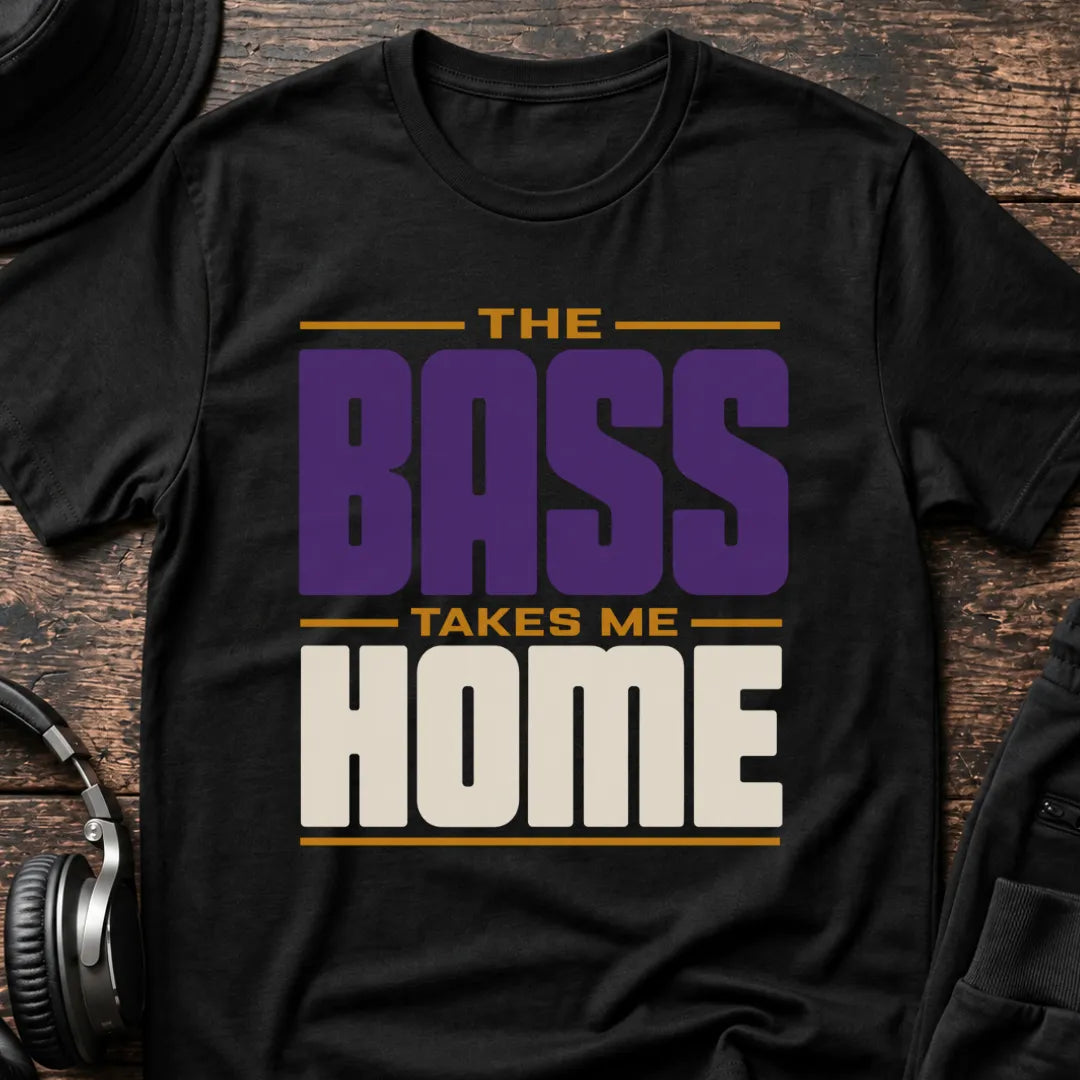 Bass Takes Me Home DnB T-Shirt flat lay by QUASIKERN