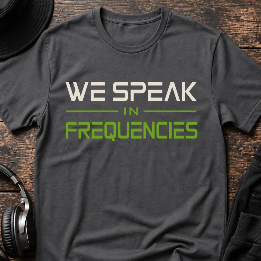 We Speak in Frequencies DnB T-Shirt flat lay by QUASIKERN