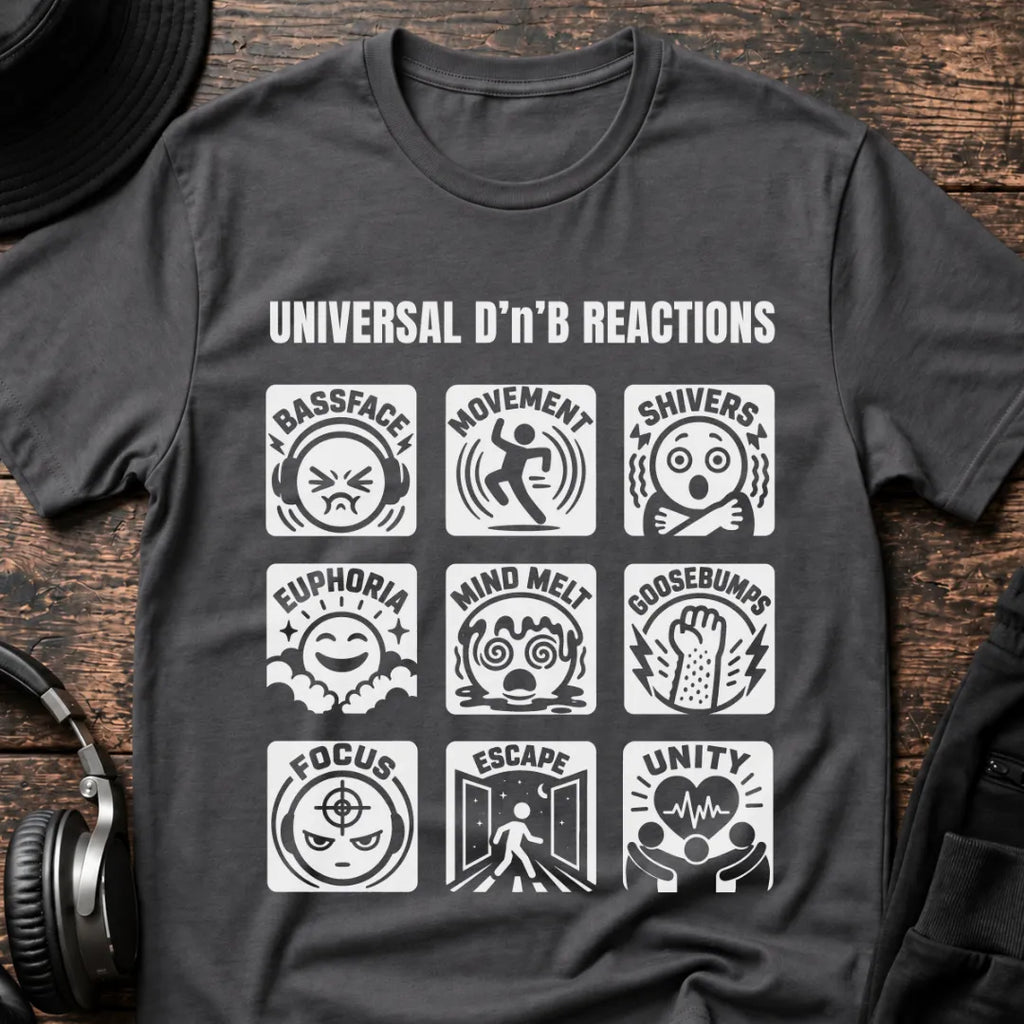 Universal Reactions DnB T-Shirt flat lay by QUASIKERN