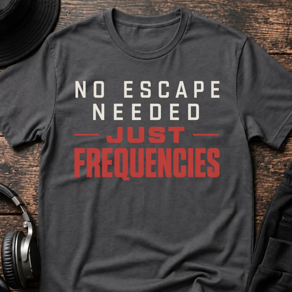 Just Frequencies DnB T-Shirt flat lay by QUASIKERN