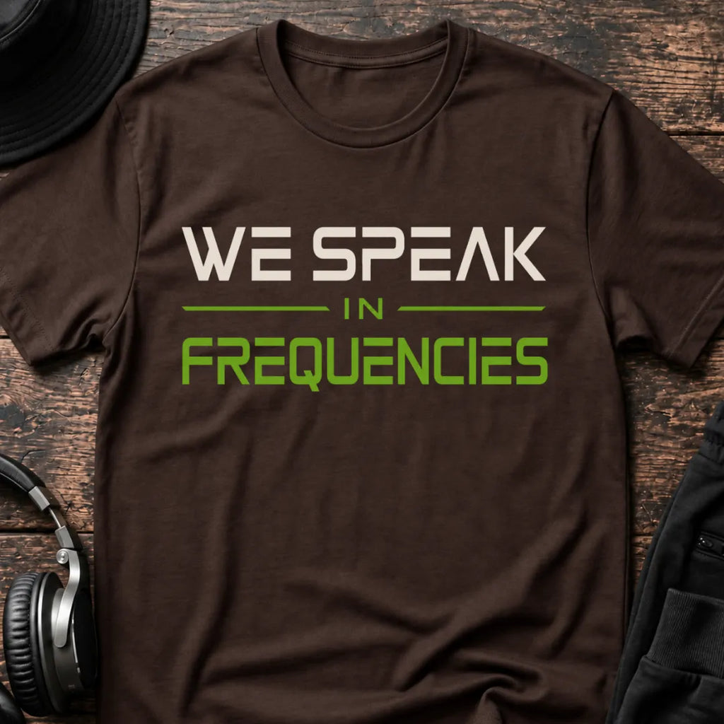 We Speak in Frequencies DnB T-Shirt flat lay by QUASIKERN