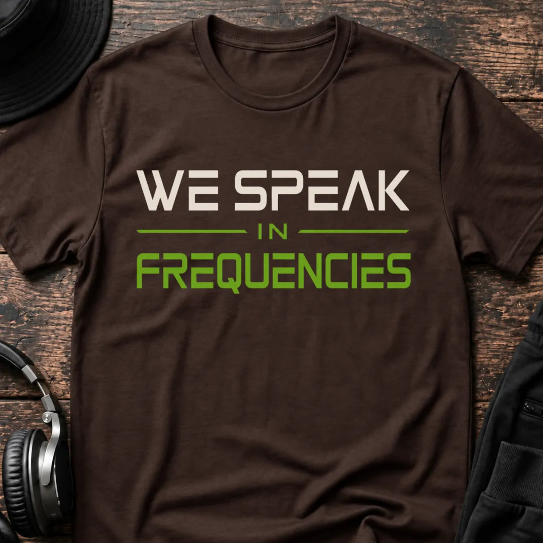 We Speak in Frequencies DnB T-Shirt flat lay by QUASIKERN