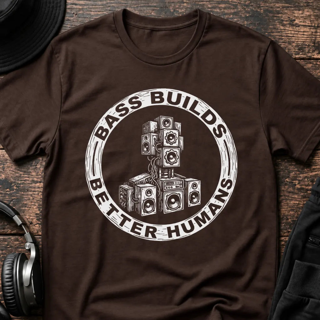Bass Builds Better Humans Ed. 1 DnB T-Shirt flat lay by QUASIKERN