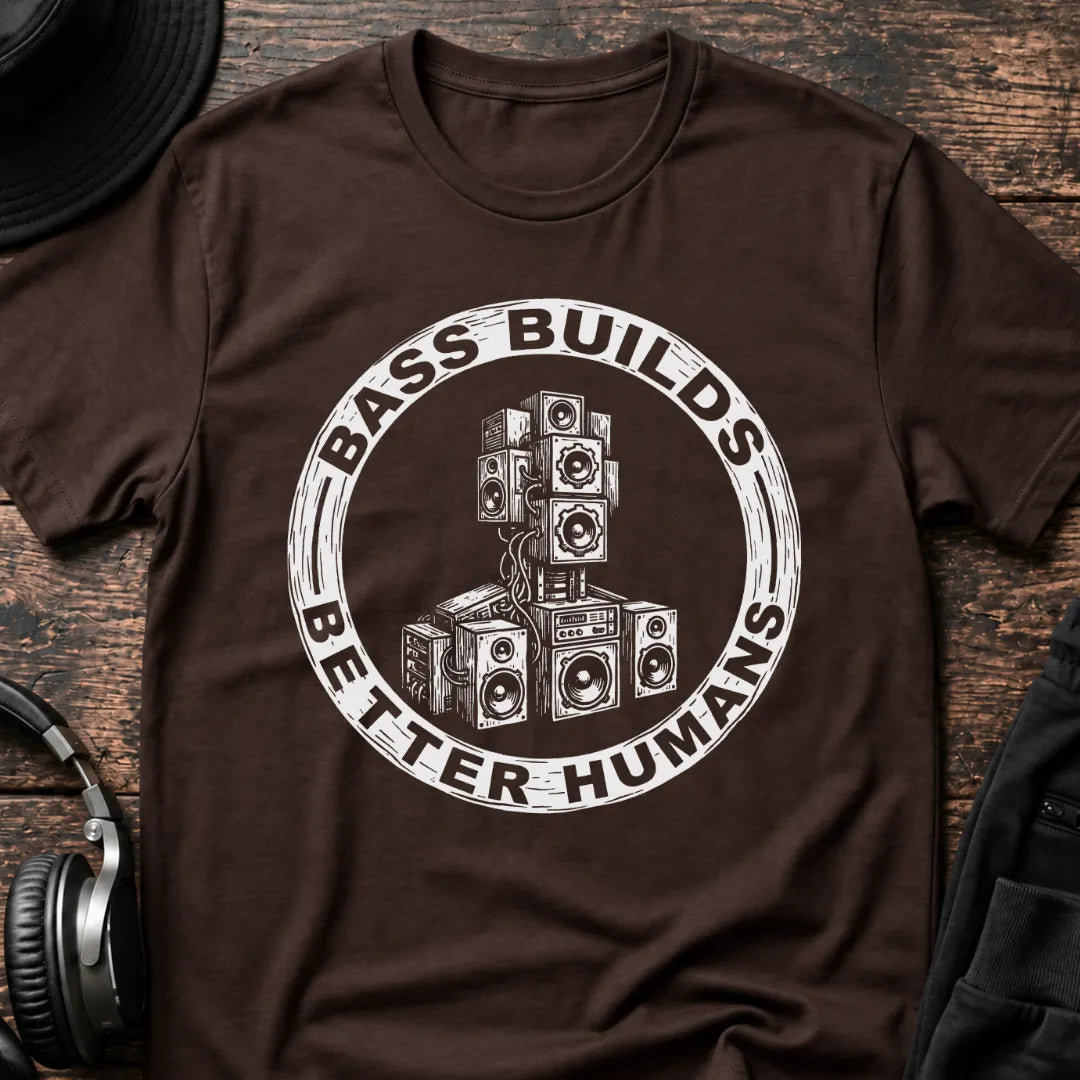 Bass Builds Better Humans Ed. 1 DnB T-Shirt flat lay by QUASIKERN
