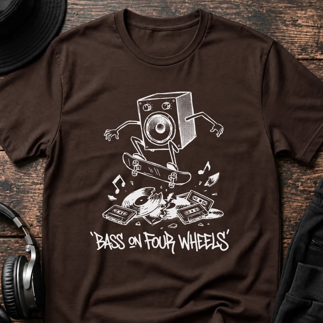 Bass on Four Wheels Rave T-Shirt flat lay by QUASIKERN