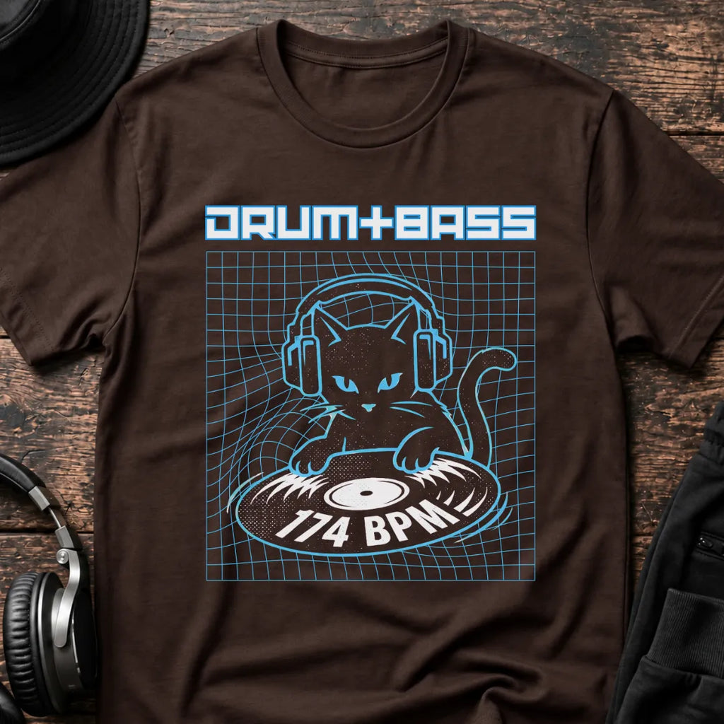 174 BPM Cat DnB T-Shirt flat lay by QUASIKERN