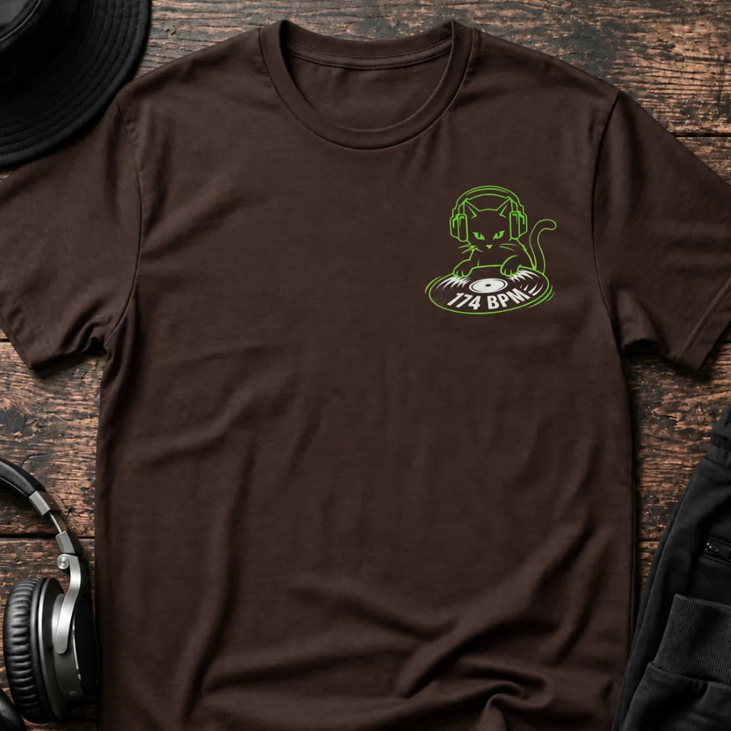 174 BPM Cat Chestprint DnB T-Shirt flat lay by QUASIKERN