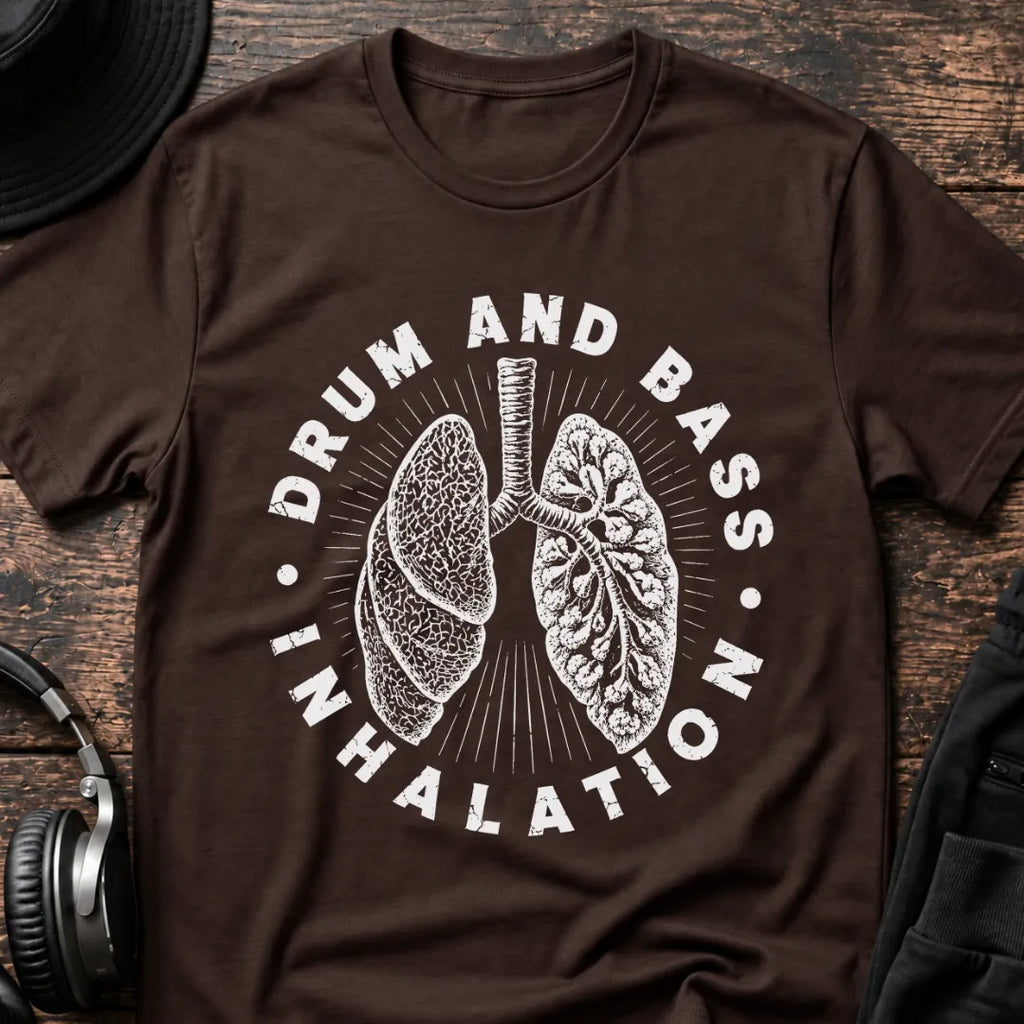 Drum & Bass Inhalation DnB T-Shirt flat lay by QUASIKERN