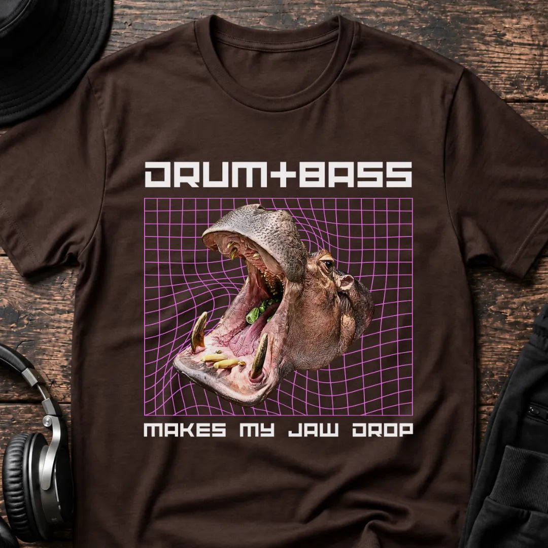 Makes My Jaw Drop Hippo DnB T-Shirt flat lay by QUASIKERN