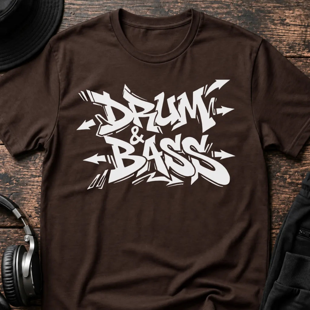 Drum & Bass Graffiti DnB T-Shirt flat lay by QUASIKERN