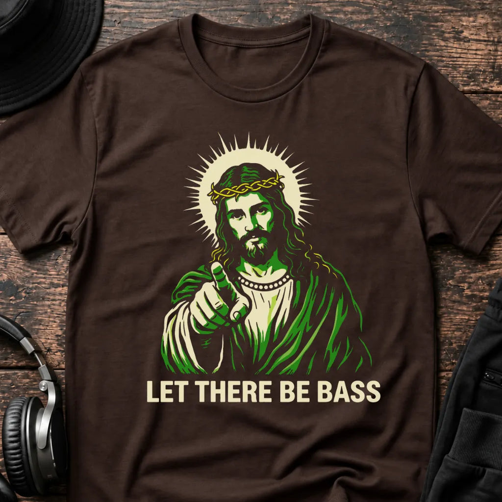 Let There Be Bass Jesus DnB T-Shirt flat lay by QUASIKERN
