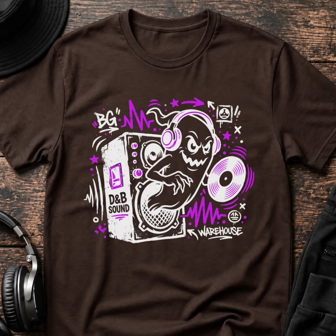 Warehouse Ghost DnB T-Shirt flat lay by QUASIKERN