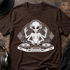 DJ Alien Rave T-Shirt flat lay by QUASIKERN
