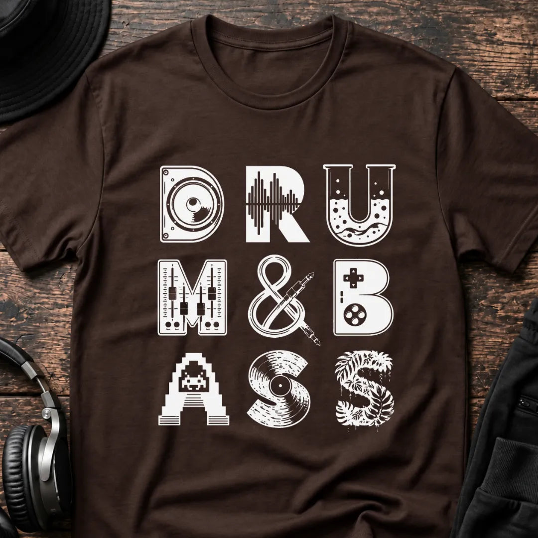 Drum & Bass Icons DnB T-Shirt flat lay by QUASIKERN