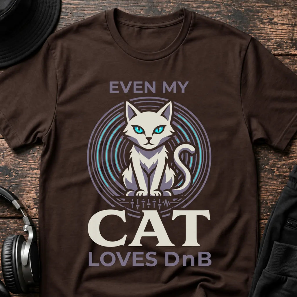 Even My Cat Loves DnB T-Shirt flat lay by QUASIKERN