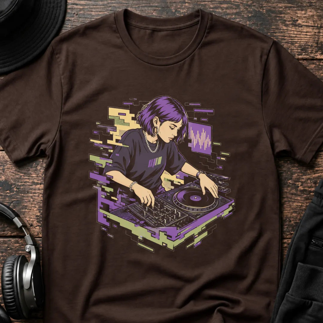 Glitch Selecta DJ T-Shirt flat lay by QUASIKERN